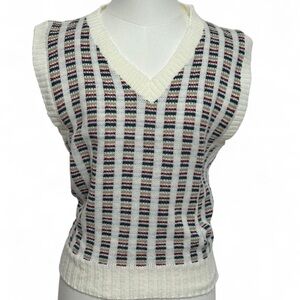 Vintage Cricket Lane Academia Indie Sweater Vest – Cream w/ Mini Stripes